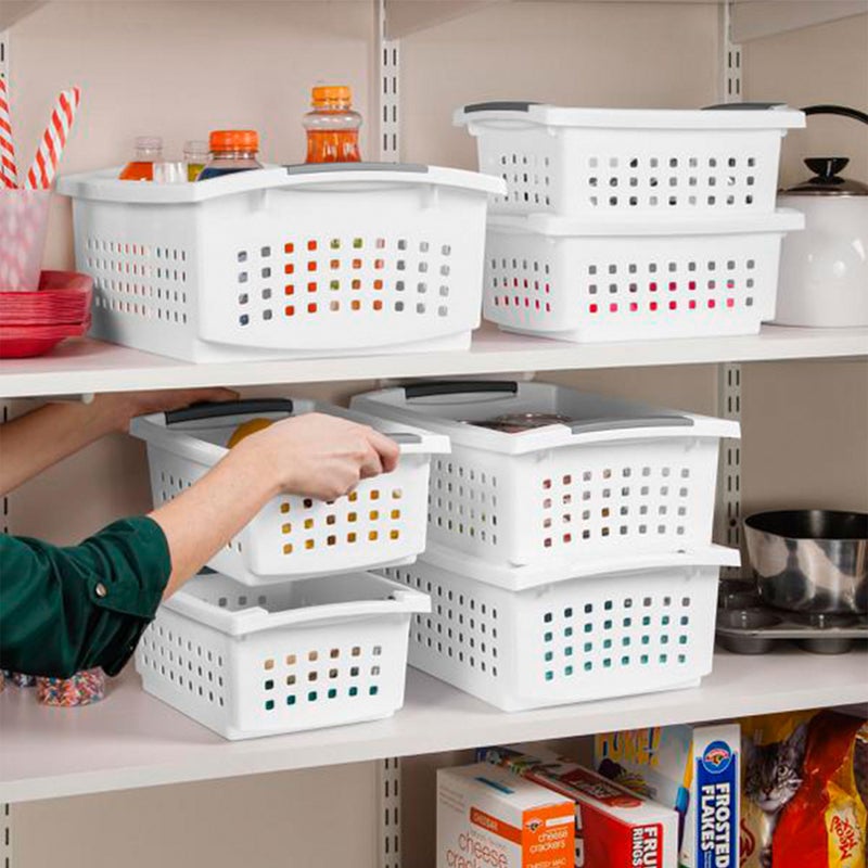 Sterilite 10-Pack Medium Stacking Basket, Open Top Plastic Storage Organizer, White - Stackable Crate Containers for Countertop, Cabinet, Pantry Shelf, Laundry Room, Bathroom & Home Office - Image 4